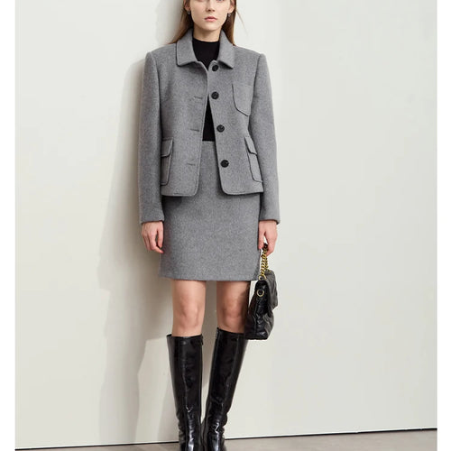 Load image into Gallery viewer, Minimalist Women's Commuter Cropped Woolen Skirts Advanced Grey Split Straight Skirt 2025 Winter Female Bottoms 12444028
