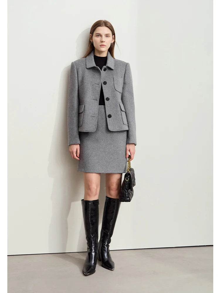 Minimalist Women's Commuter Cropped Woolen Skirts Advanced Grey Split Straight Skirt 2025 Winter Female Bottoms 12444028