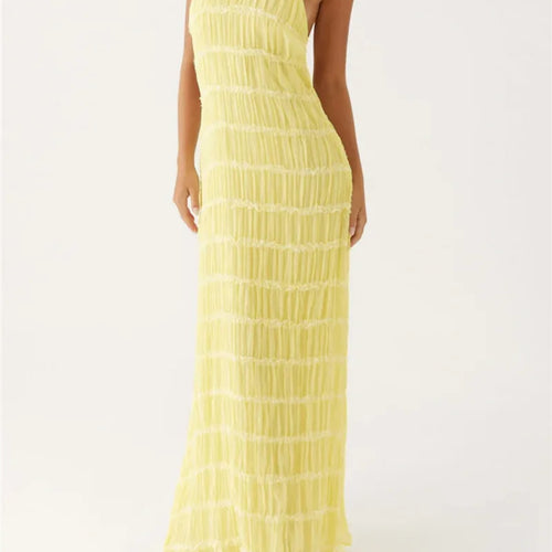 Load image into Gallery viewer, Halter Backless Sexy Maxi Dress For Women Spring Summer New Lace-up Sleeveless Pleated Beach Holiday Long Dress Elegant
