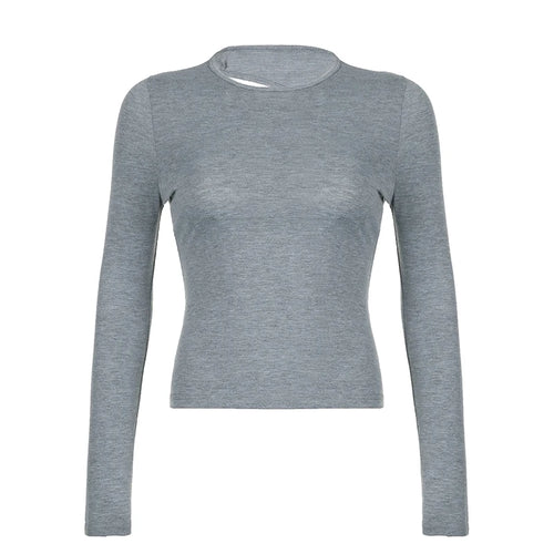 Load image into Gallery viewer, Streetwear Backless Skinny Women T-shirts Sexy Basic Solid Long Sleeve Fashion Top Party Grey Spring Autumn Tee Shirt
