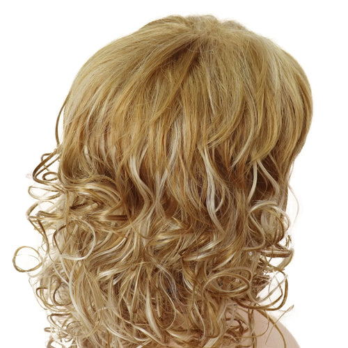 Load image into Gallery viewer, Curly Synthetic Golden Blonde Wigs for Women Long Curly Wig with Bangs Shaggy Haircuts Highlight Dolly Parton Wig Hair Mommy Wig
