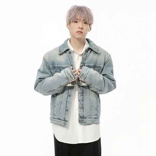 Load image into Gallery viewer, Korean Style Men&#39;s Jackets Patchwork Washing Mill White Lapel Single Breasted Solid Color Casual Quilted Coats 2024 9C9334
