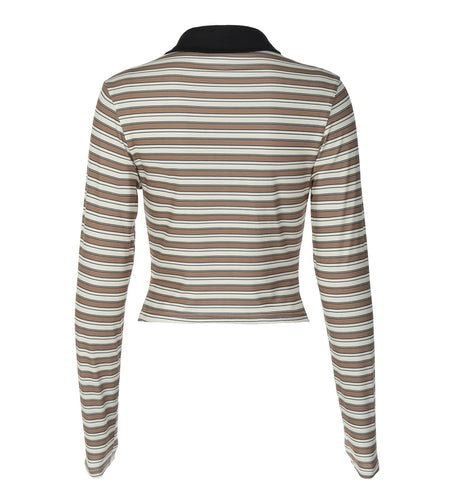 Casual Striped Crop Top y2k Fall Spring Clothes Lapel Collar Button Up Long Sleeve T Shirt with Pocket 2000s Streetwear
