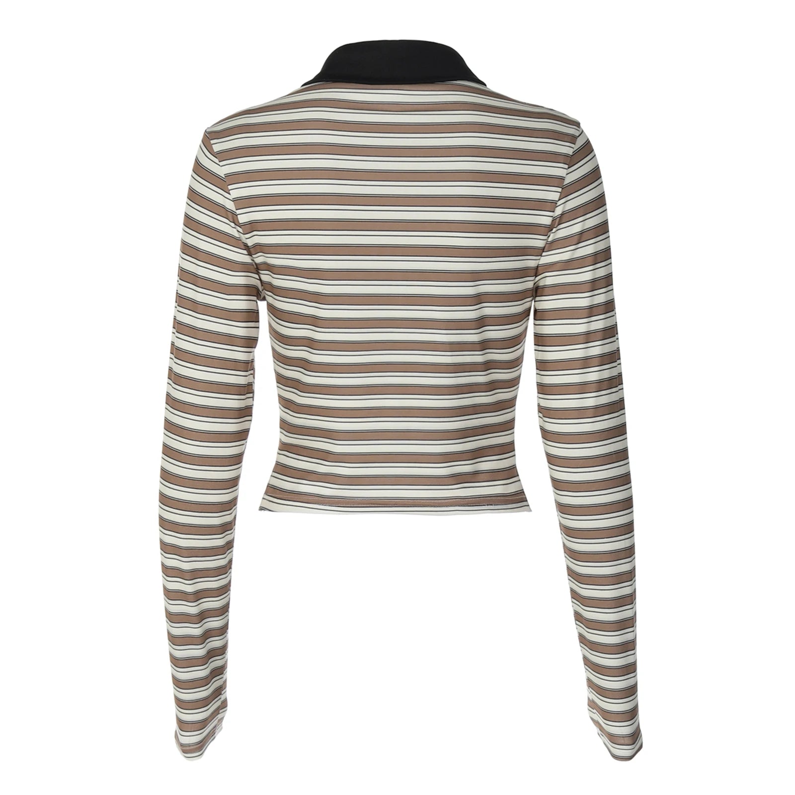 Casual Striped Crop Top y2k Fall Spring Clothes Lapel Collar Button Up Long Sleeve T Shirt with Pocket 2000s Streetwear