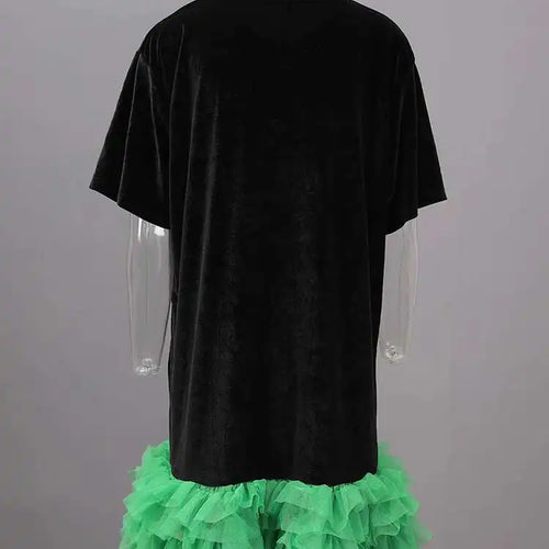 Load image into Gallery viewer, Women Green Mesh Ruffles Hem Big Size Knee-Length Dress New Round Neck Short Sleeve Fashion Spring Summer 2025 CPG2904
