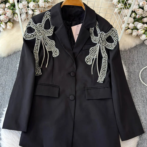 Load image into Gallery viewer, Solid Patchwork Button Slimming Blazer For Women Notched Collar Long Sleeve Spliced Diamonds Elegant Coat Female
