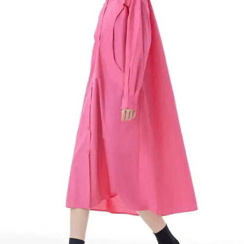 Load image into Gallery viewer, Women Green Rose Red Spliced Big Size Midi Shirt Dress New Lapel Long Sleeve Fashion Tide Spring Autumn 2025 1DH5167
