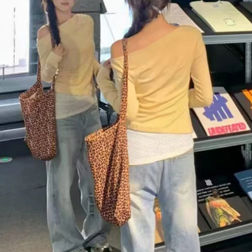 Load image into Gallery viewer, y2k Aesthetic Tops 2000s Women Clothes Lace Patchwork Off Shoulder Long Sleeve T Shirts Fairycore Clothing Streetwear
