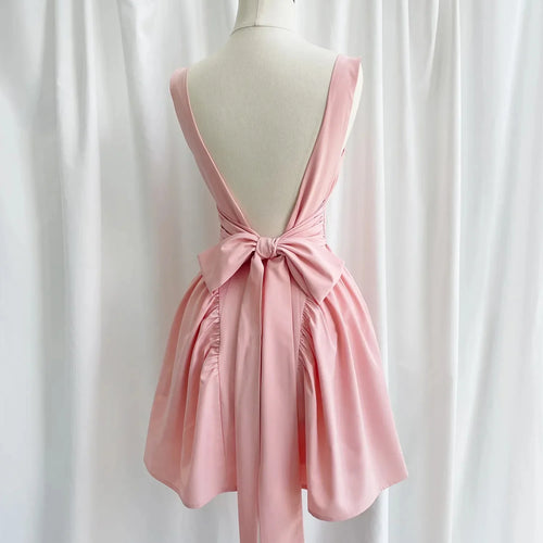 Load image into Gallery viewer, Summer Sexy Square Collar Backless Party Dresses Mini White Drape A Line Night Date Dress Big Bow Women New In Dress
