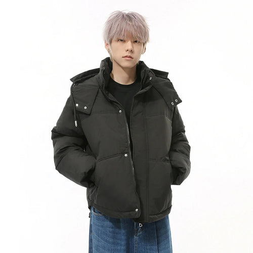 Load image into Gallery viewer, Simple Men&#39;s Padded Jackets Hooded Drawstring Solid Color Warm Short Parkas Korean Casual Male Thckened Coats Tide 9C9343
