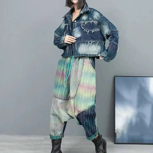 Load image into Gallery viewer, Big Size Denim Jacket Wide Leg Pants Two Piece Suit New Lapel Long Sleeve Women Fashion Tide Spring Autumn 2025 1DH6431
