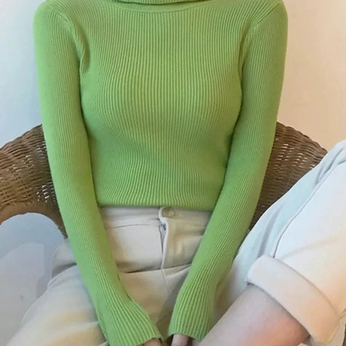 Load image into Gallery viewer, New 2025 Women Pullover Turtleneck Sweater Autumn Long Sleeve Slim Elastic Korean Simple Basic Cheap Jumper Solid Color Top
