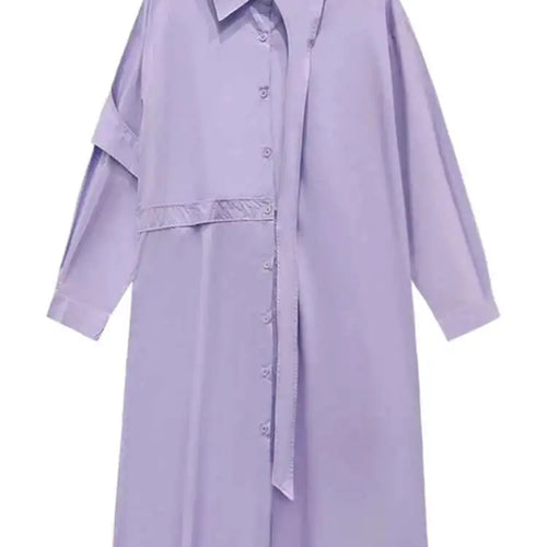 Load image into Gallery viewer, Women Purple Belted Big Size Irregular Midi Shirt Dress New Lapel Long Sleeve Fashion Tide Spring Autumn 2025 1DH5164
