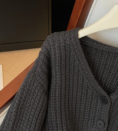 Autumn Winter Grey Single Breasted Long Sleeves Sweater Korean Fashion Women Holiday Cardigan Knitted Tops Casual Versatile Chic