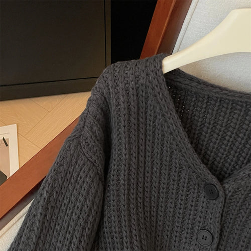 Load image into Gallery viewer, Autumn Winter Grey Single Breasted Long Sleeves Sweater Korean Fashion Women Holiday Cardigan Knitted Tops Casual Versatile Chic
