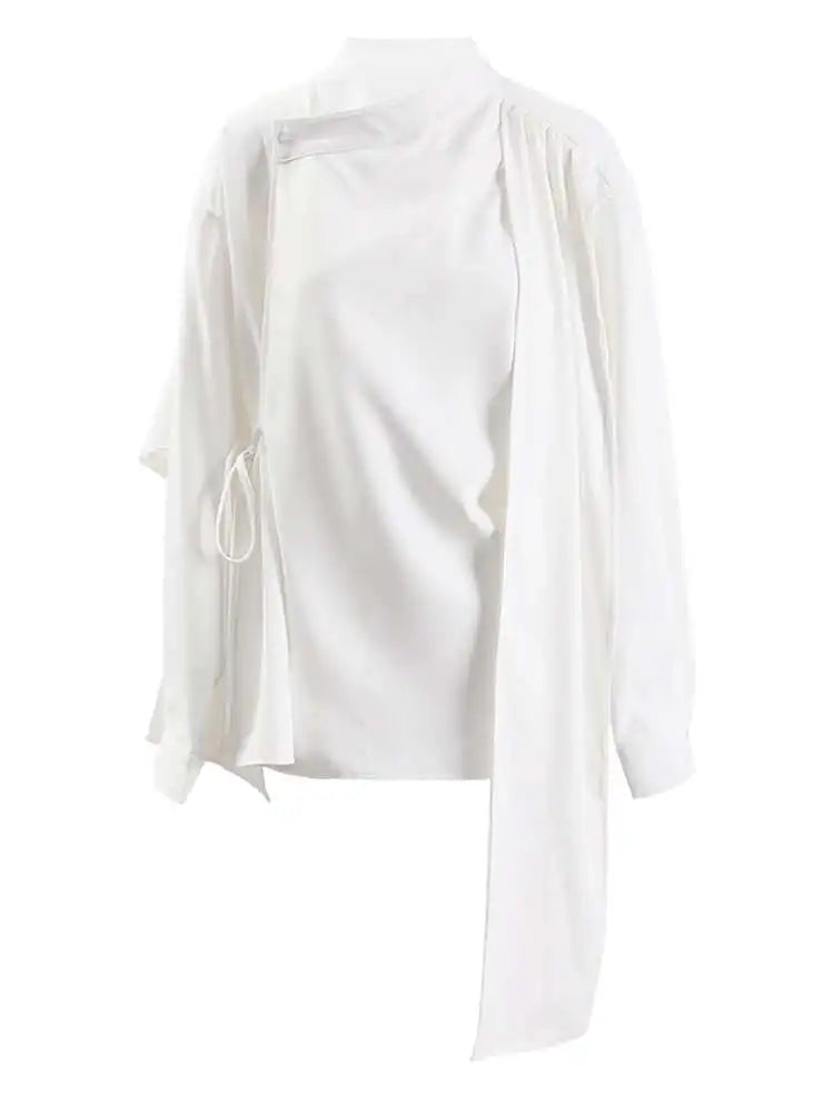 Women Irregular Design Ways Wear Big Size Blouse New Stand Collar Long Sleeve Shirt Fashion Spring Autumn 2025 CPG1239