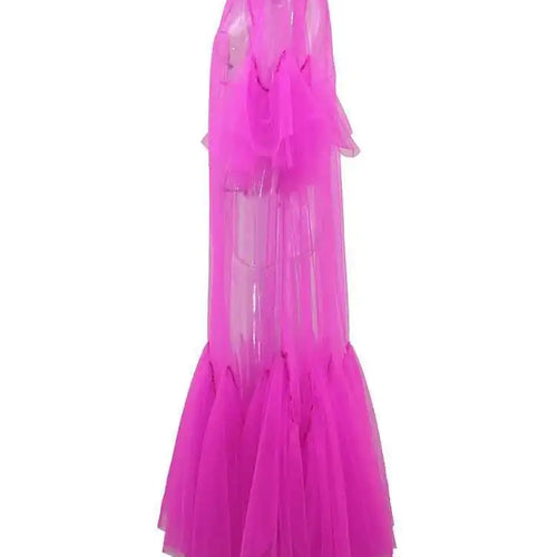 Load image into Gallery viewer, Women Purple Ruffles Mesh Perspective Big Size Long Dress New Round Neck Half Sleeve Fashion Spring Summer 2025 JR7711
