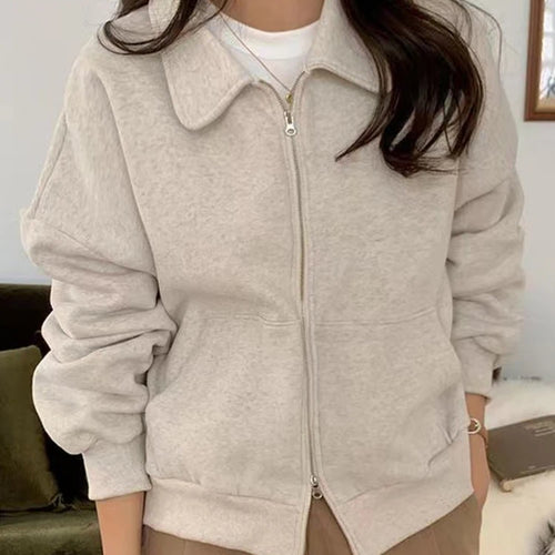 Load image into Gallery viewer, Thick Pure Color Polo Neck Female Hoodies Fashion Office Ladies Chic Zipper Pockets Casual Simple Women&#39;s Sweatshirts
