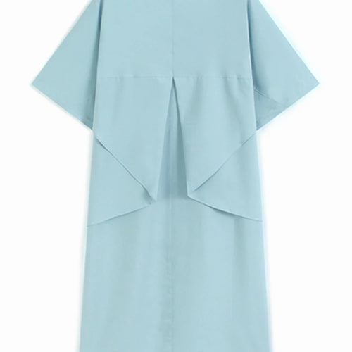 Load image into Gallery viewer, Women Blue Pleated Irregular Big Size Midi Dress New Round Neck Short Sleeve Fashion Tide Spring Summer 2025 1DJ1230
