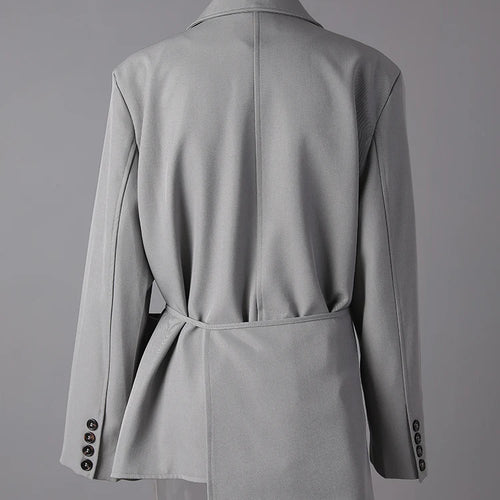 Load image into Gallery viewer, Women Gray Irregular Spliced Big Size Elegant Blazer New Lapel Long Sleeve Jacket Fashion Tide Spring Autumn 2025 7AB8229
