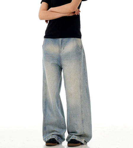 Men's Jeans New  American Style Washed Loose Pants Solid Color Trendy Simple Male Simple Summer Trousers 2025 9W1735