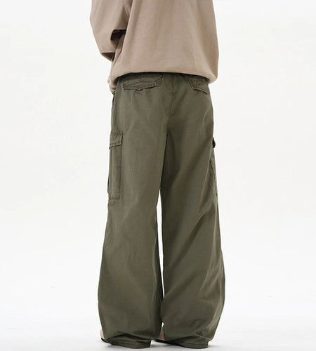 Men's Cargo Pants New Summer Multi Pockets Tide Straight Wide Leg Trendy Solid Color Simple Male Casual Trousers 9W2027