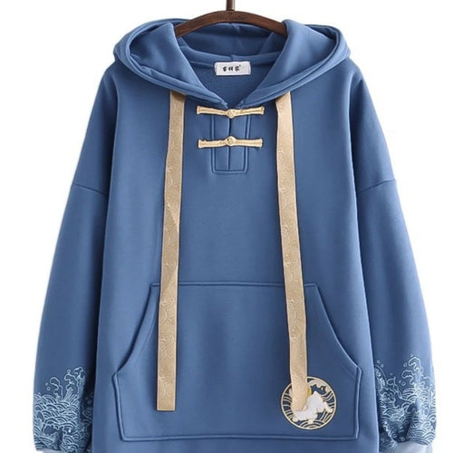 Load image into Gallery viewer, Fleece Women Hoodies Sweet Style Kawaii Rabbit Embroidery Hooded Sweatshirts Winter Harajuku Drawstring Hoody Sweatshirt
