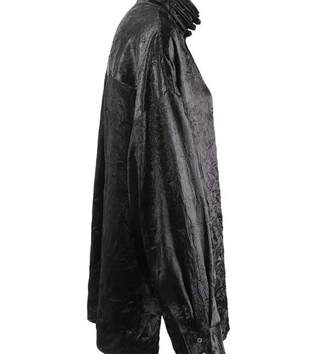 Women Black Pleated Buckle Big Size Vintage Blouse New Stand Collar Long Sleeve Shirt Fashion Spring Autumn 2025 CPG1416