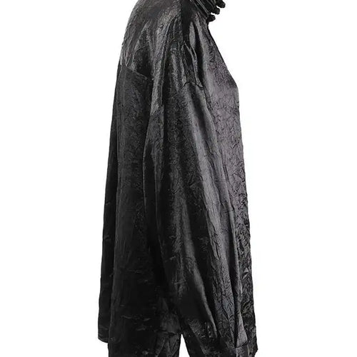 Load image into Gallery viewer, Women Black Pleated Buckle Big Size Vintage Blouse New Stand Collar Long Sleeve Shirt Fashion Spring Autumn 2025 CPG1416
