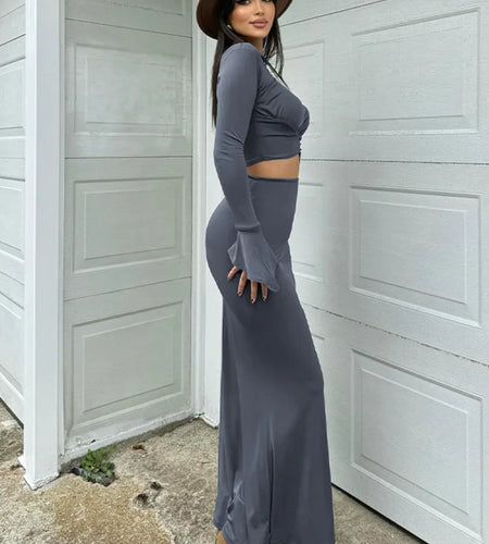 Elegant Long Sleeved Elastic Tight Top Half Skirt Women's Set Sexy Party Club Evening Dress Two-piece Set Spring 2025