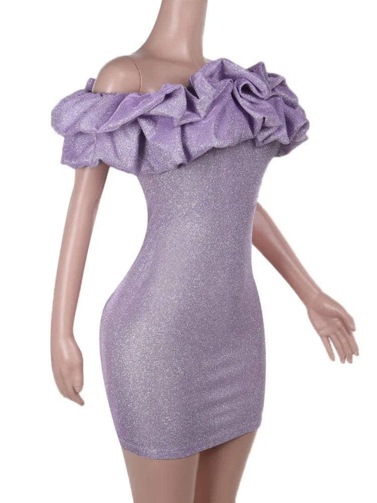 Sexy Off- Shoulder Sleeveless Sparkling Strapless Mini Dress Women Solid Fashion High Waist Birthday Party Dress New