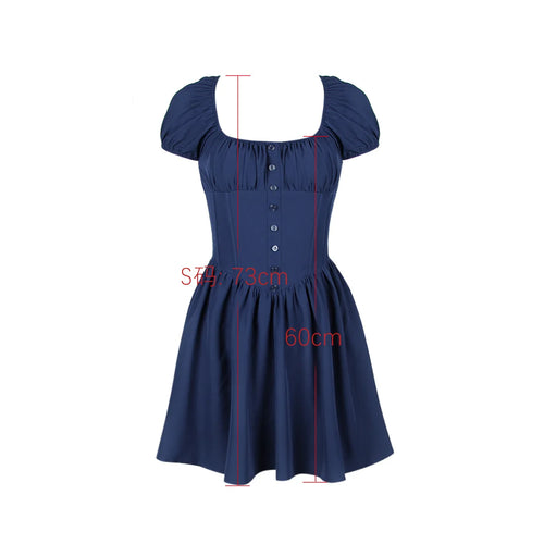 Load image into Gallery viewer, Square Collar Pleated Mini Dress For Women Navy Blue Fashion Short Sleeve Backless A-line Club Party Sexy Dress Elegant

