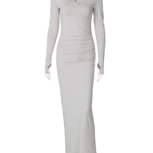 Load image into Gallery viewer, Polo Neck Long Sleeve Ruched Sexy Bodycon Sexy Bodycon Maxi Dress Fall Women Y2K Outfits Streetwear Birthday Party
