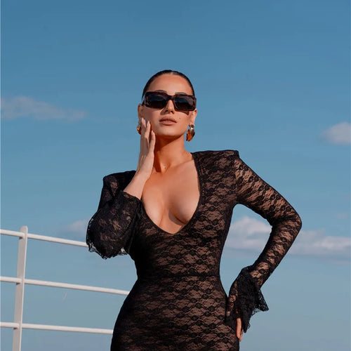 Load image into Gallery viewer, Elegant Lace Long Sleeve Sexy Maxi Dress For Women Fashion Deep V Neck Bodycon Party Club Sexy Long Dress Fashion

