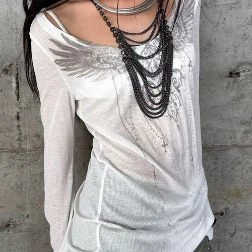 Load image into Gallery viewer, Y2k Aesthetic Sun Protection Women T-shirt Vintage Printing Streetwear Grunge Tshirts 2025 Harajuku Gothic Slim Fit Tees Femme
