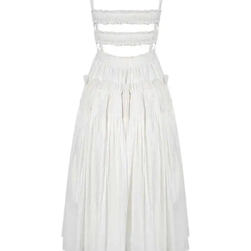 Load image into Gallery viewer, Women White Sling Backless Pleated Shrink Waist Slim Vintage Dress New Square Collar Fashion Spring Autumn 2025 JF54801
