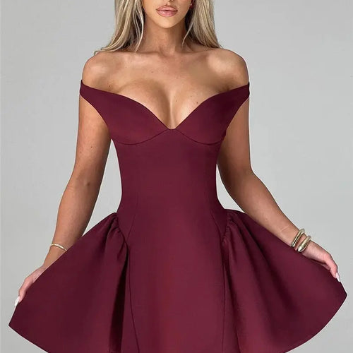 Load image into Gallery viewer, Off-shoulder Backless Sexy Mini Dress For Women Wine Red Sleeveless Strapless High Waist A-line Club Party Sexy Dress
