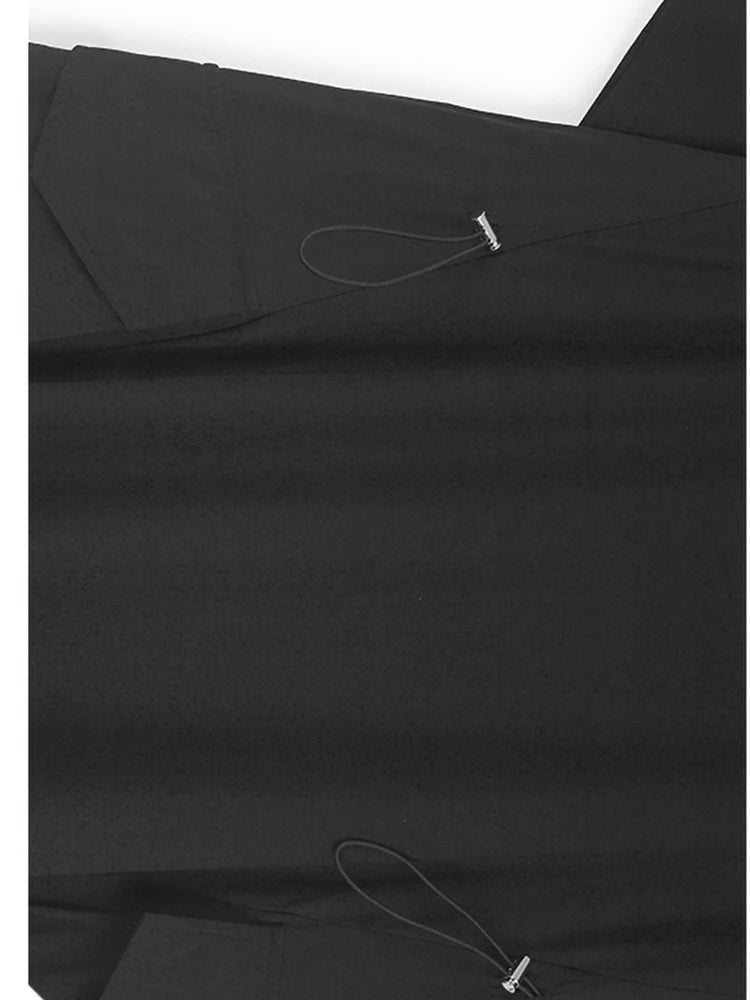 Women Gray Drawstring Pocket Big Size Midi Dress New Round Neck Short Sleeve Fashion Tide Spring Summer 2025 1DJ1193