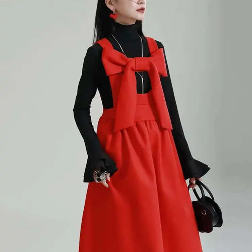 Load image into Gallery viewer, Women Gray Bow Bandage Spliced Long Elegant Woolen Dress New Sleeveless Loose Fit Fashion Tide Autumn Winter 2025 1DF3527
