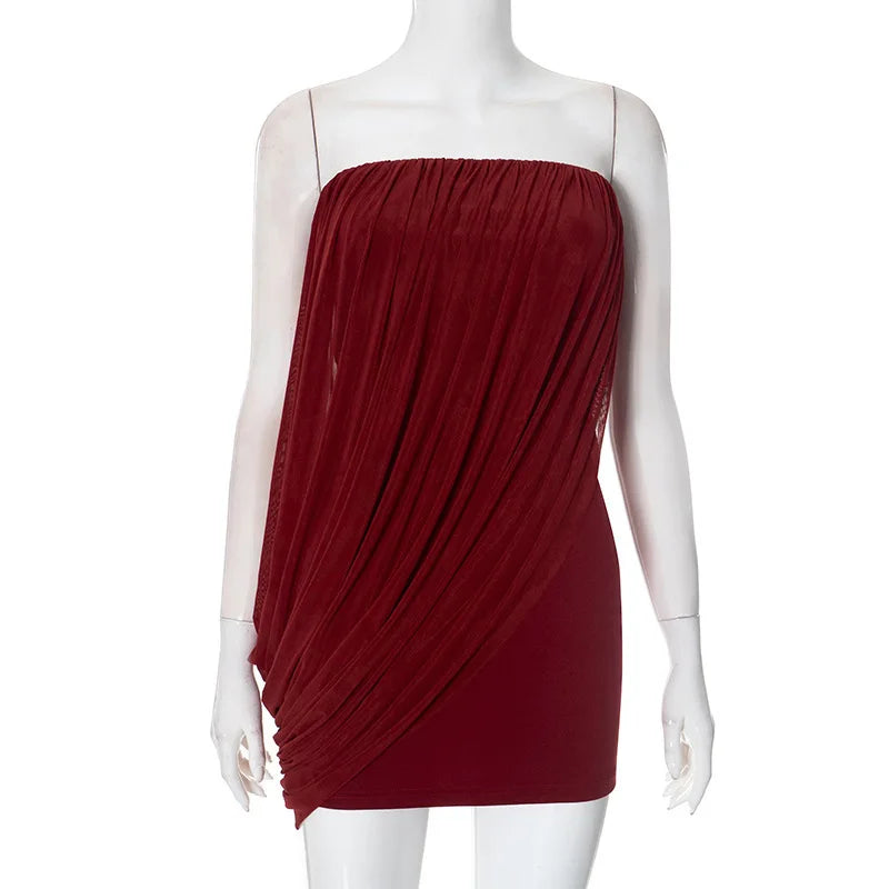 Strapless Off-shoulder Sleeveless Sexy Mesh Slim Mini Dress For Women Patchwork Backless High Waist Club Party Dress