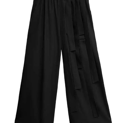 Load image into Gallery viewer, High Elastic Waist Black Buckle Spliced Long Wide Leg Pants New Trousers Women Fashion Tide Spring Autumn 2025 1DJ0632
