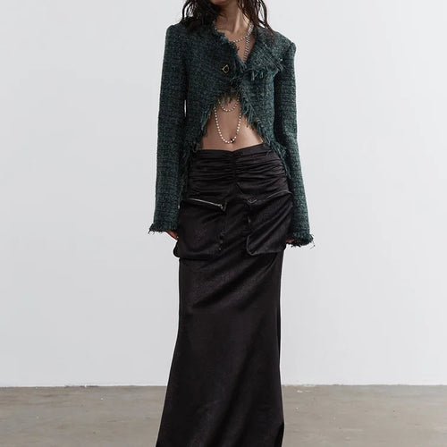 Load image into Gallery viewer, Green Irregular Hem Burr Vintage Tweed Jacket New V-neck Long Sleeve Women Coat Fashion Tide Spring Autumn 2025 1DH4720
