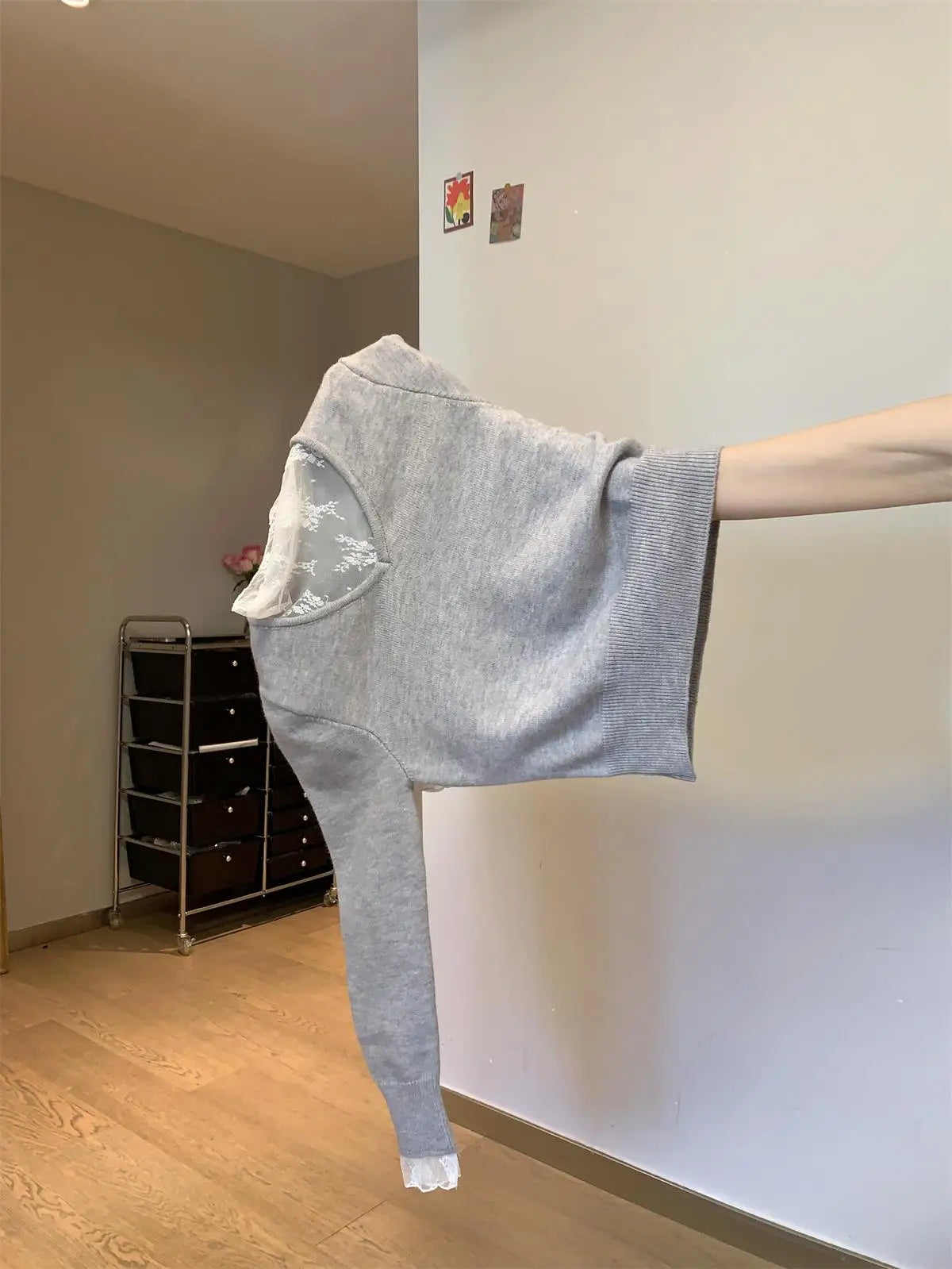 Autumn Winter New Solid Patchwork Lace Long Sleeved Knit Sweater Vintage Elegant Festival Half High Neck Pullover Slim Top Women