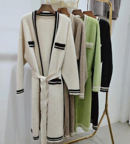 Runway Designers Top For Women Autumn Winter Loose Casual V-neck Knitted Cardigan Mink Cashmere Knitting Oversized Sweater C-210