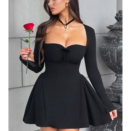 Load image into Gallery viewer, Elegant Long Sleeved High Stretch Tight Dress Women Sexy Square Neck Lace Up Vestido Bodycon Party Club Evening Dress
