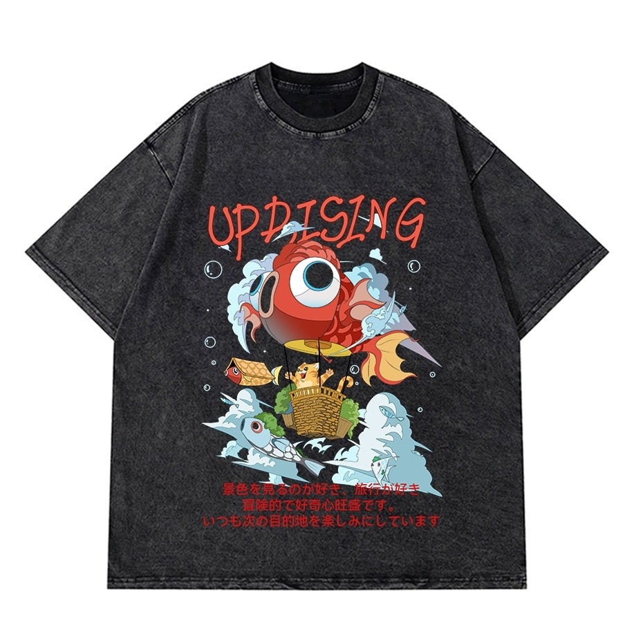 Vintage Washed Tshirts Anime T Shirt Harajuku Oversize Tee Cotton fashion Streetwear unisex top A32