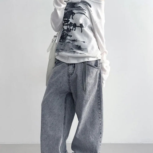 Load image into Gallery viewer, Autumn Harajuku Women Printing Tees Vintage Streetwear Grunge Skew Collar Tops Y2k Aesthetic Loose Casual Hiphop Vintage Tops
