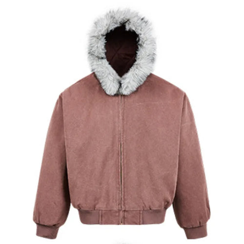 Load image into Gallery viewer, Winter Men&#39;s Cotton Jackets Fur Collar Zipper American Design Male Thickening Outdoor Solid Color Warm Coats Tide 9C8964
