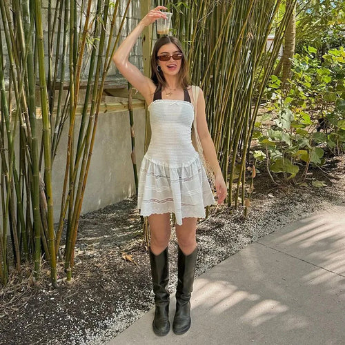 Load image into Gallery viewer, Off-shoulder Strapless A-line Sexy Mini Dress For Women Fashion Lace Sleeveless Backless High Waist Club Party Dress
