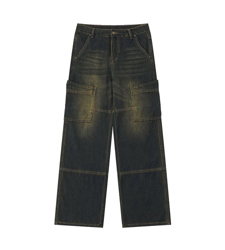 Men's Cargo Jeans Straight Wide Leg Loose Trendy Gradient Color Stylish New Summer American Style Male Trousers 9W1966